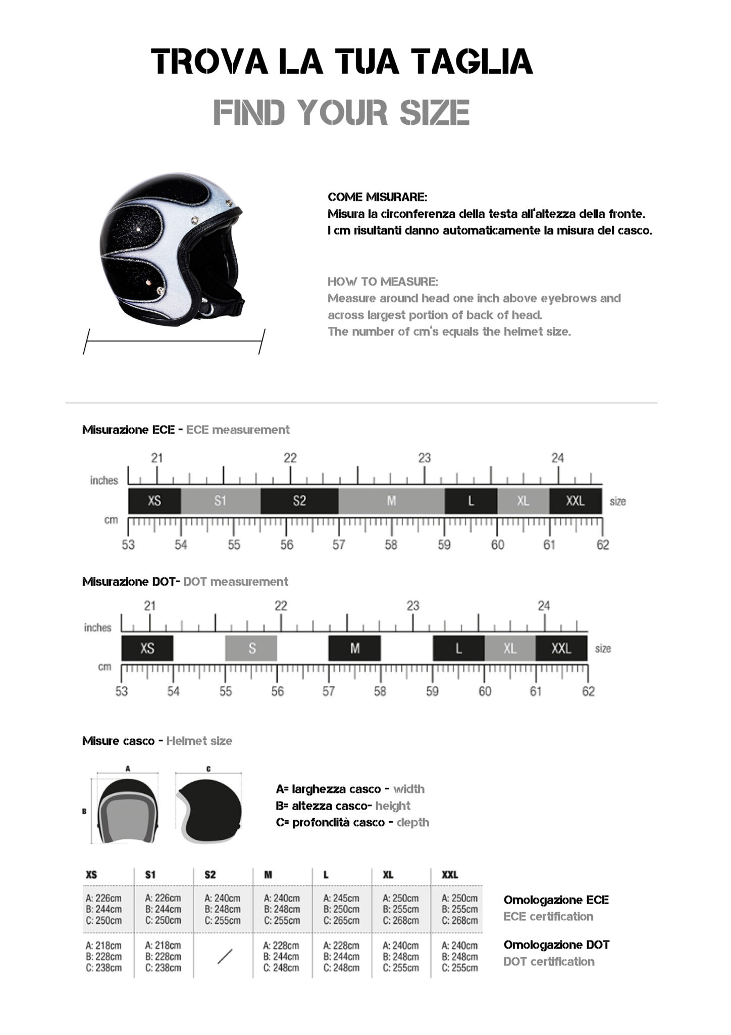 TROVA LA TUA TAGLIA | 70's Helmets